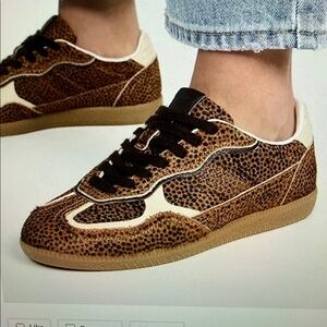 NIB ALOHAS Rife soft tan leather and calf hair Leopard Print Sneakers